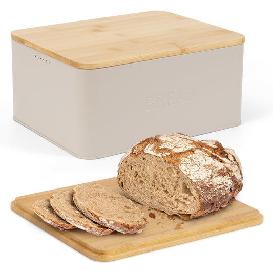 Beautiful Bread Box With Wooden Lid For Your Kitchen Countertop - Spacious Container Perfectly Stores Your Homemade Bread, English Muffins & Bagels - Quality Cutting Board Lid Keeps Your Bread Fresh