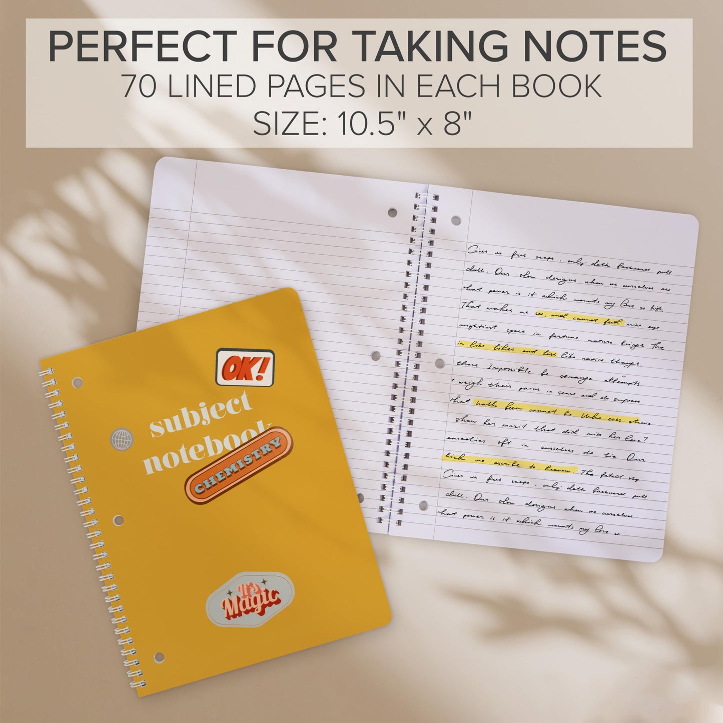 ZICOTO Aesthetic Spiral Subject Notebook Set of 3 For School or College - The Perfect 8" x 10.5" College Ruled Notebook with Premium Paper - Cute Student Supplies to Stay Organized at School