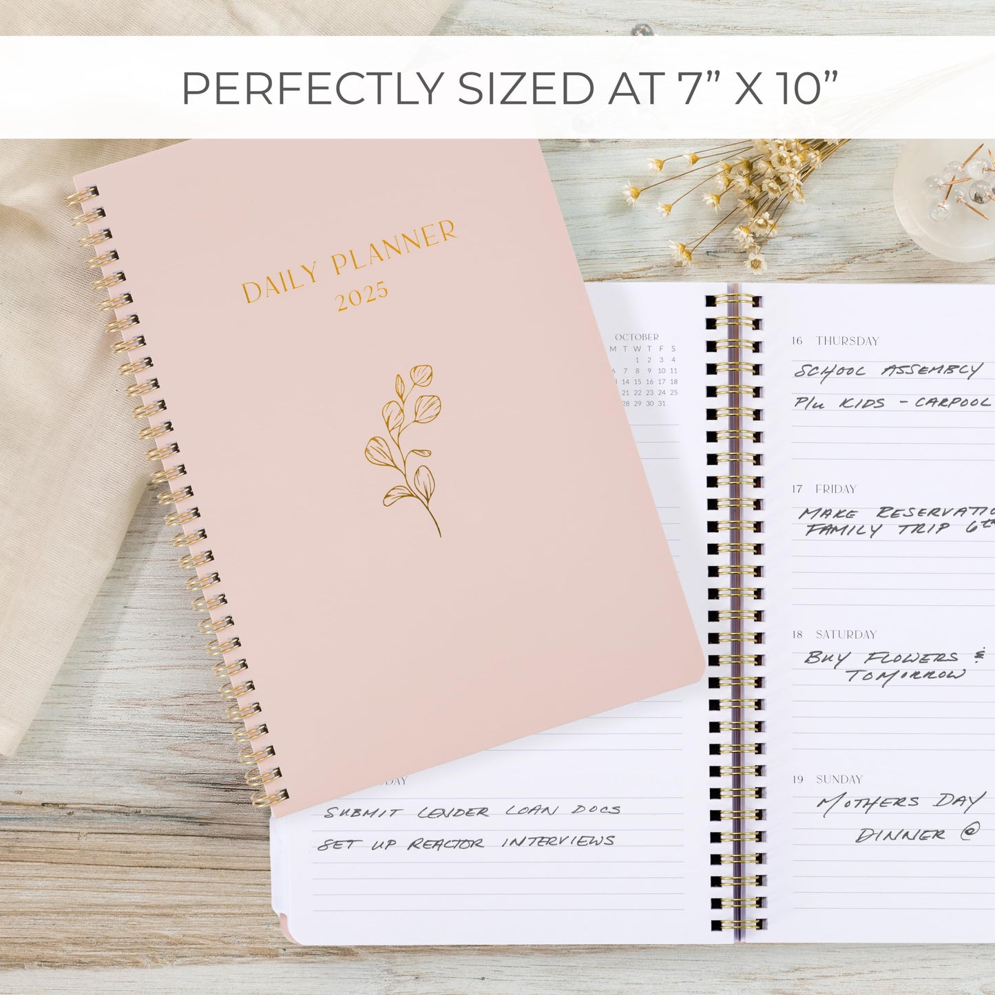 Beautiful 2025 Daily Planner - 7" x 10" Daily Planner for Women or Men with Weekly & Monthly Spreads for Easy Planning - Perfect Calendar Book To Organize All Tasks and Boost Productivity