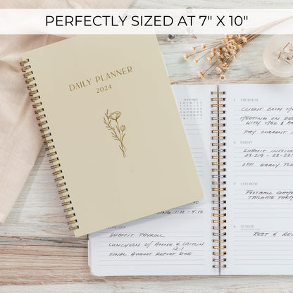 Beautiful 2024 Daily Planner - 7" x 10" Daily Planner for Women or Men with Weekly & Monthly Spreads for Easy Planning - Perfect Calendar Book To Organize All Tasks and Boost Productivity