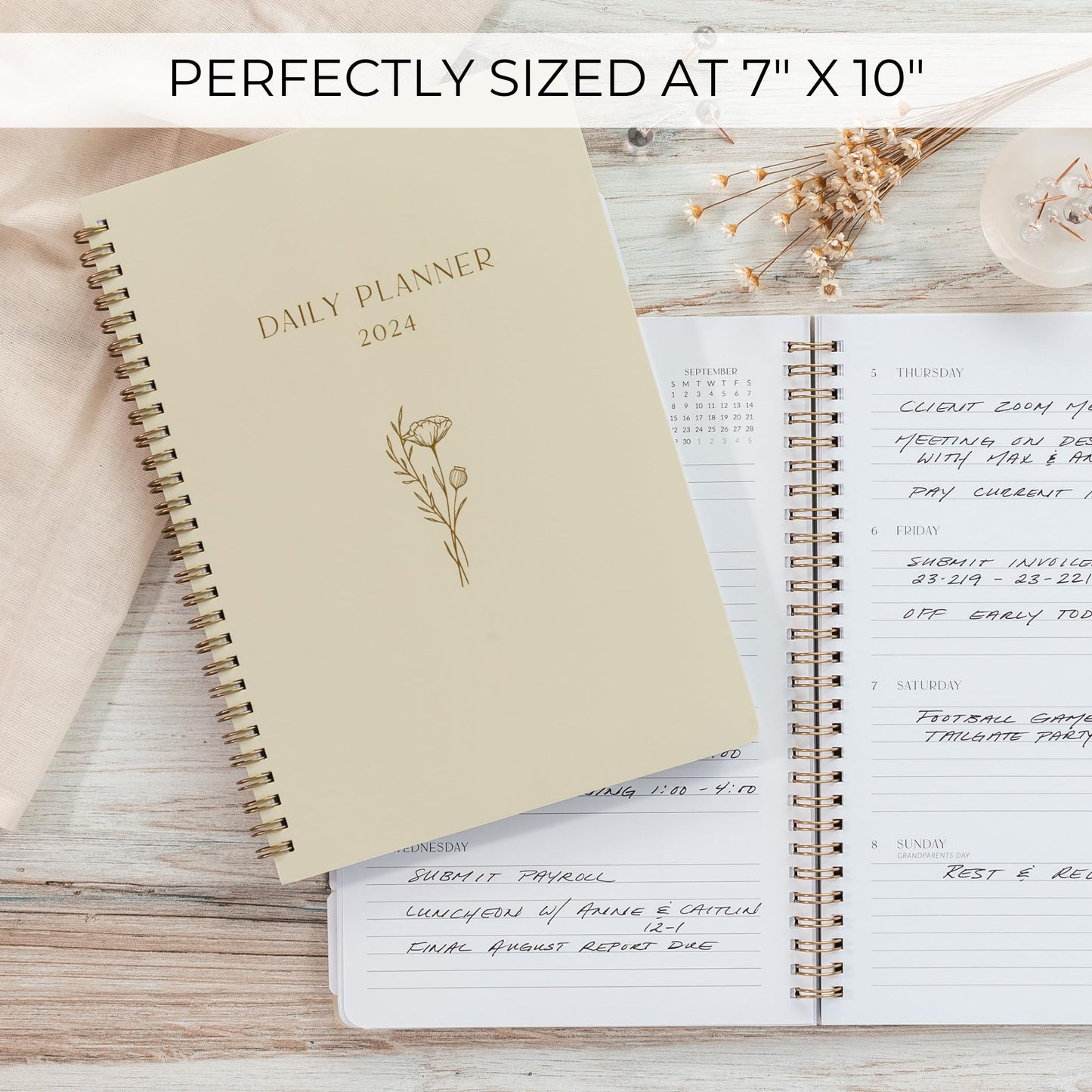 Simplified 2024 Daily Planner - Beautiful 7" x 10" Daily Planner for Women or Men with Weekly & Monthly Spreads for Easy Planning - Perfect Calendar Book To Organize All Tasks and Boost Productivity