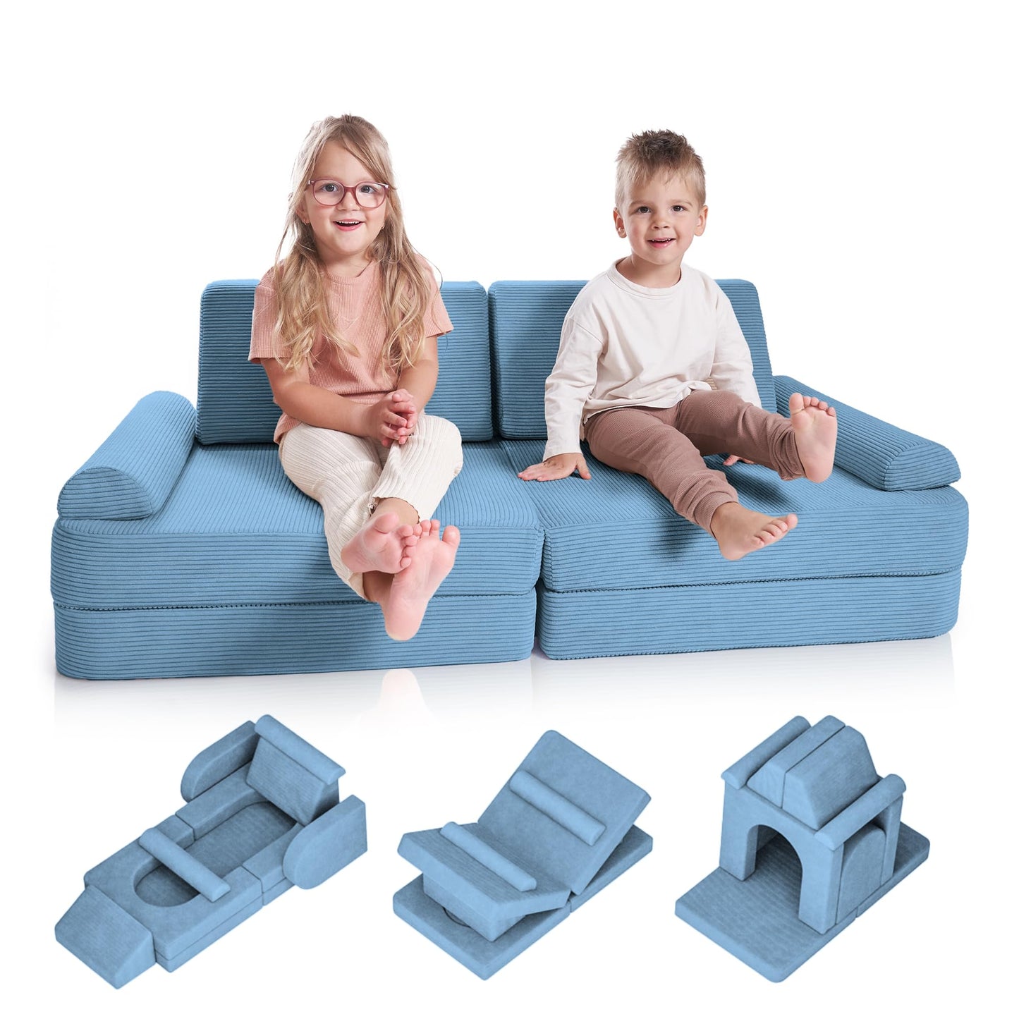 ZICOTO Modular Kids Play Couch for Fun Play Time or Comfy Lounging - The Perfect Toddler Sofa to Boost Creativity and Easily Build Magical Forts and More in Your Playroom/Nursery