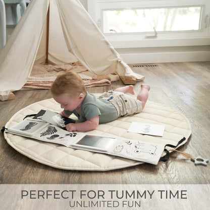 Soft Tummy Time Book w/ Stimulating Baby Safe Mirror - Fun High Contrast Montessori Toy w/ Crinkle Filling & 10 Double Sided Cards - Perfect Black & White Toy For Safe Early Newborn/Infant Development