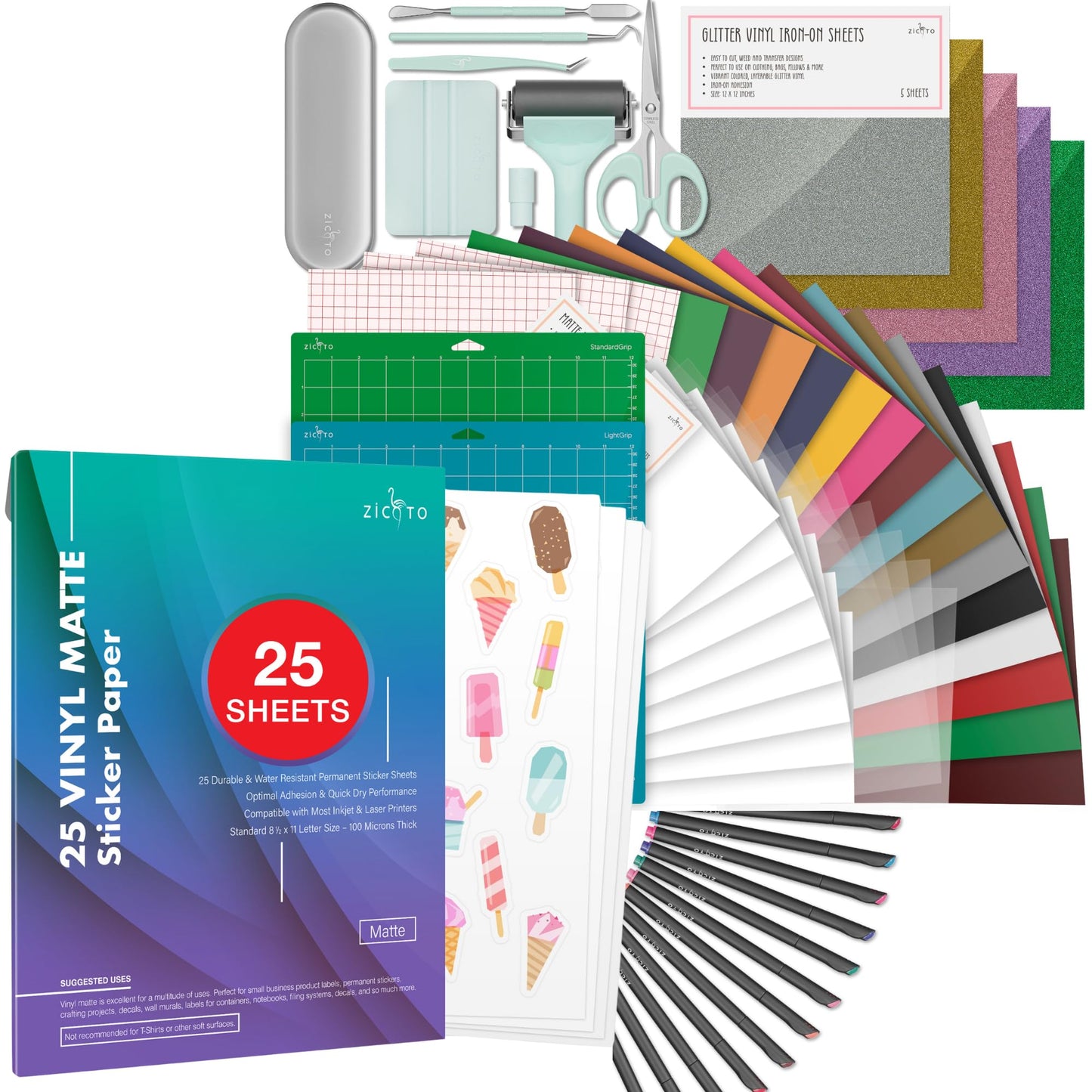 Premium Printable Vinyl Sticker Paper and The Ultimate Accessories and Supplies for Cricut Makers and All Explore Air Bundle