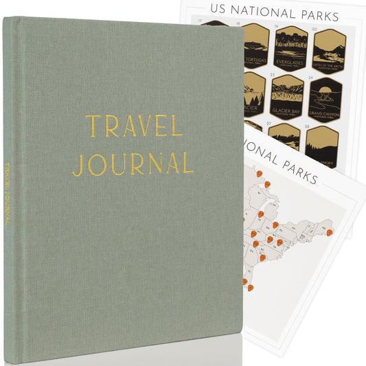 Beautiful Linen Travel Journal with US National Park Scratch Off Maps - The Perfect Planner and Diary For Women, Men - Elegant Journal Gift To Record Memories and Adventures From Special Trips