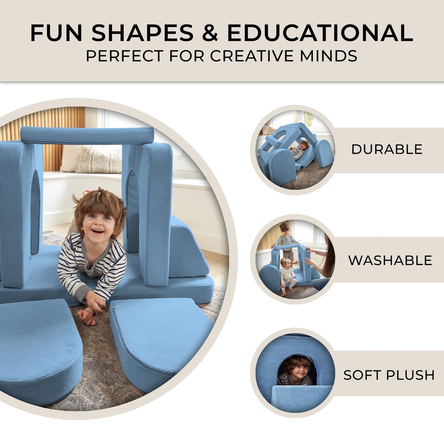 ZICOTO Modular Kids Play Couch for Fun Play Time or Comfy Lounging - The Perfect Toddler Sofa to Boost Creativity and Easily Build Magical Forts and More in Your Playroom/Nursery