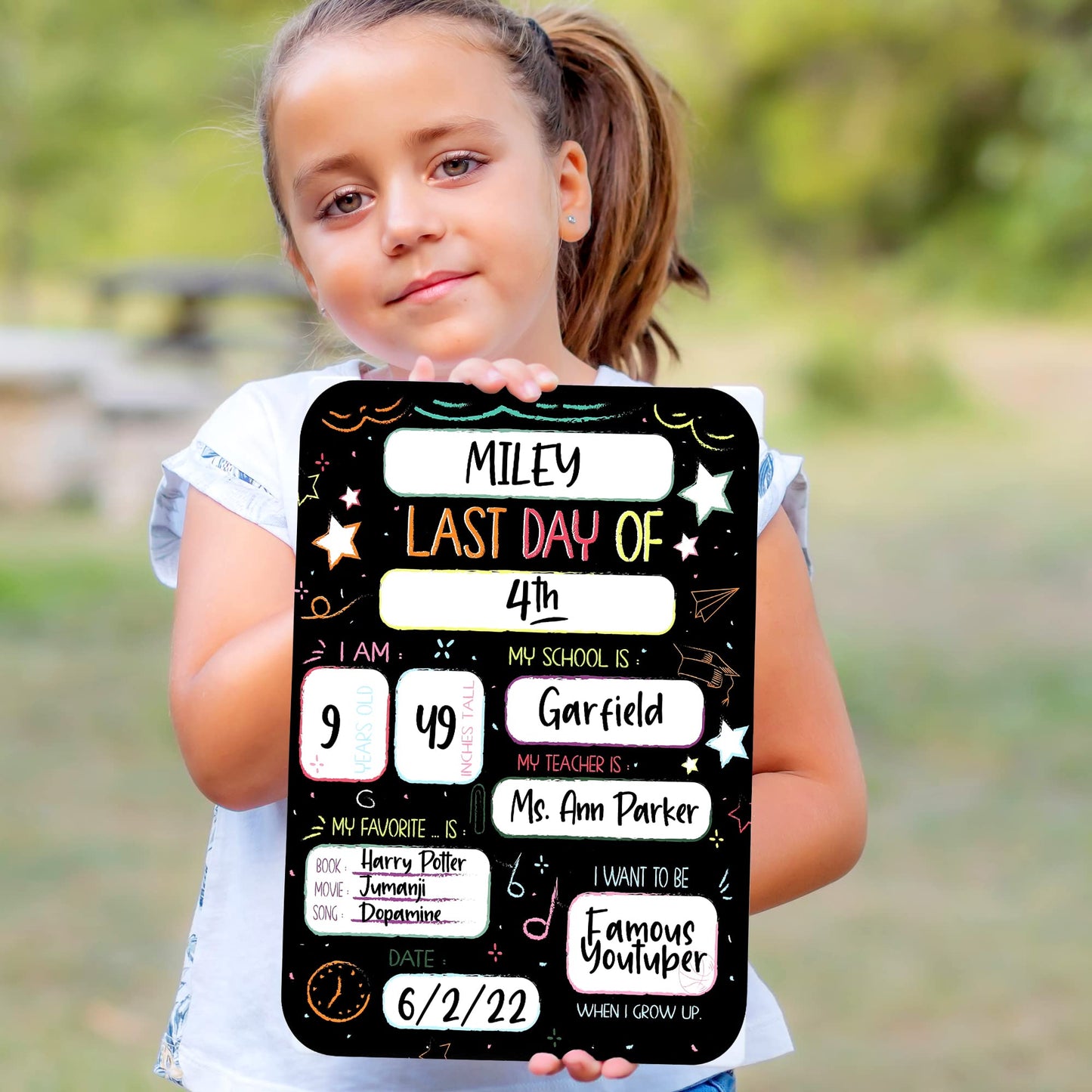 Beautiful First and Last Day of School Board Signs Set of 12 - Reversible 12" x 9" Back to School Cards for Lasting Memories - Perfect Photo Prop Chalkboard Prints for Kindergarten or School