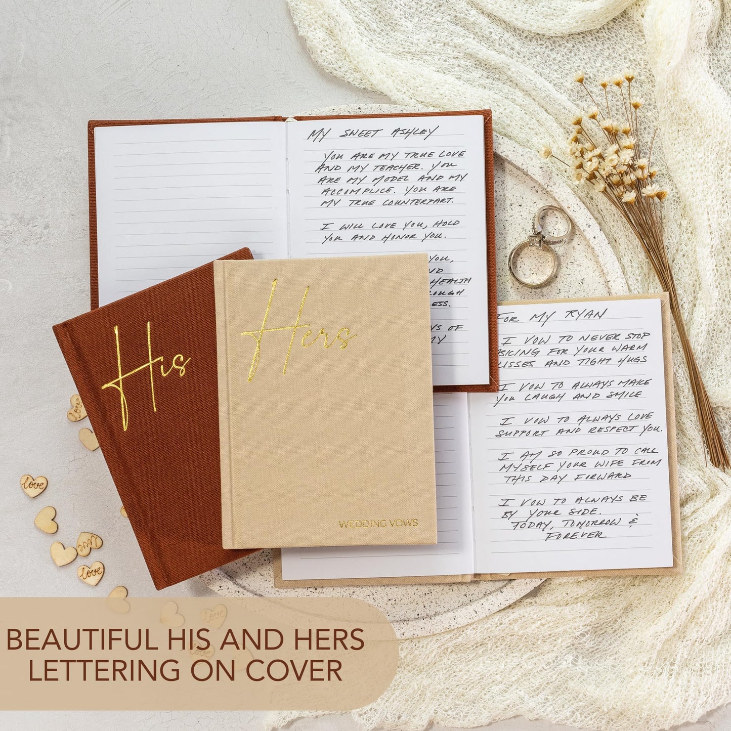 Elegant Linen Wedding Vow Books With Gold Foil Lettering - Perfectly Sized His and Hers Vow Books With Plenty Of Pages To Write Whatever is on Your Heart - A Beautiful Addition For The Wedding Day