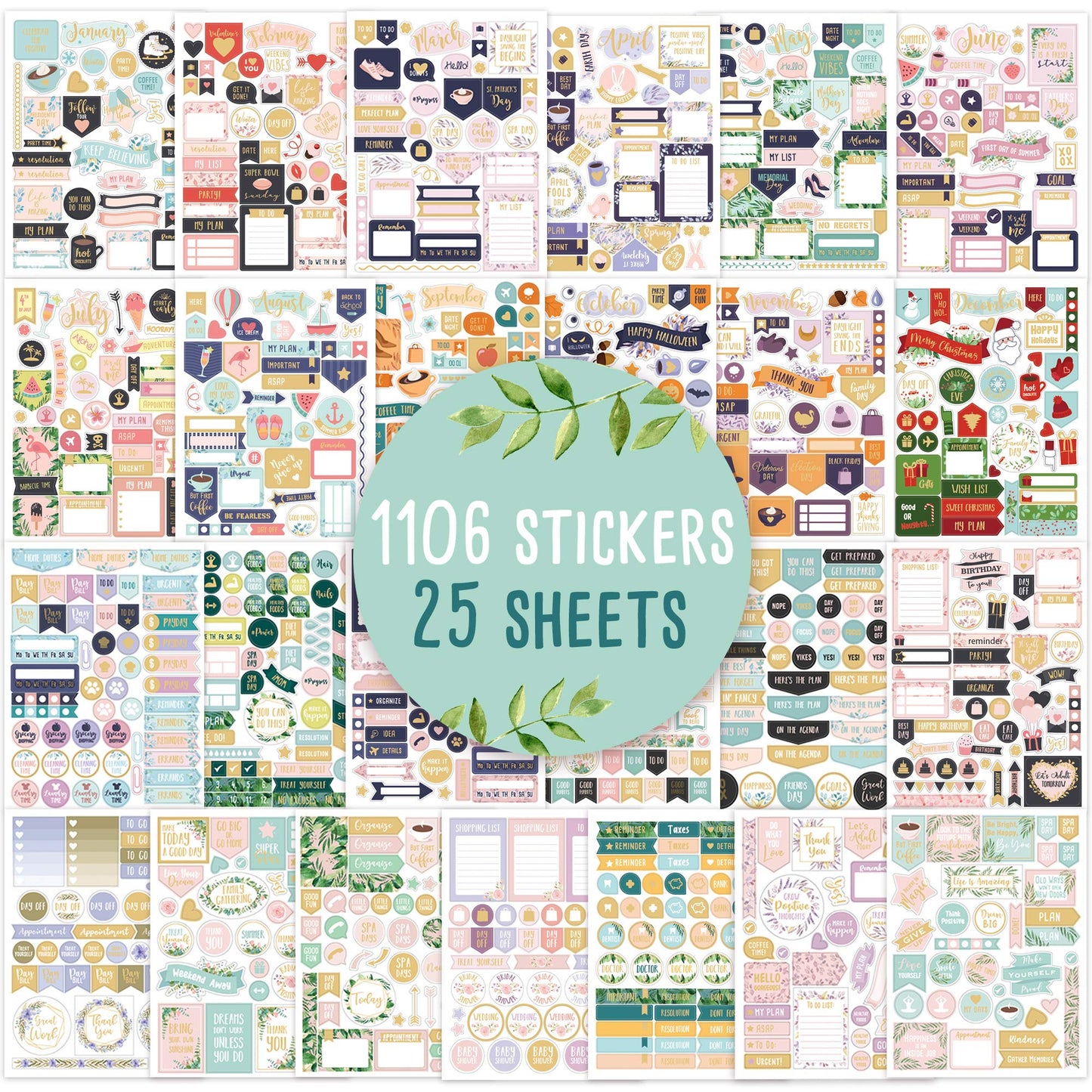 Aesthetic Greenery Planner Stickers for Fun Planning - 1100+ Stunning Gold Foil Monthly Designs - The Perfect Scrapbook Sticker Accessories to Enhance Your Daily Calendar and Planner Journaling