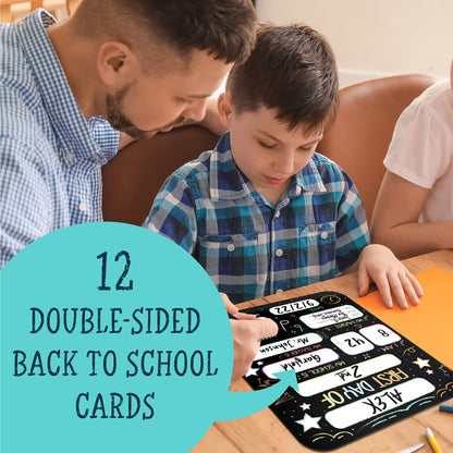 Beautiful First and Last Day of School Board Signs Set of 12 - Reversible 12" x 9" Back to School Cards for Lasting Memories - Perfect Photo Prop Chalkboard Prints for Kindergarten or School
