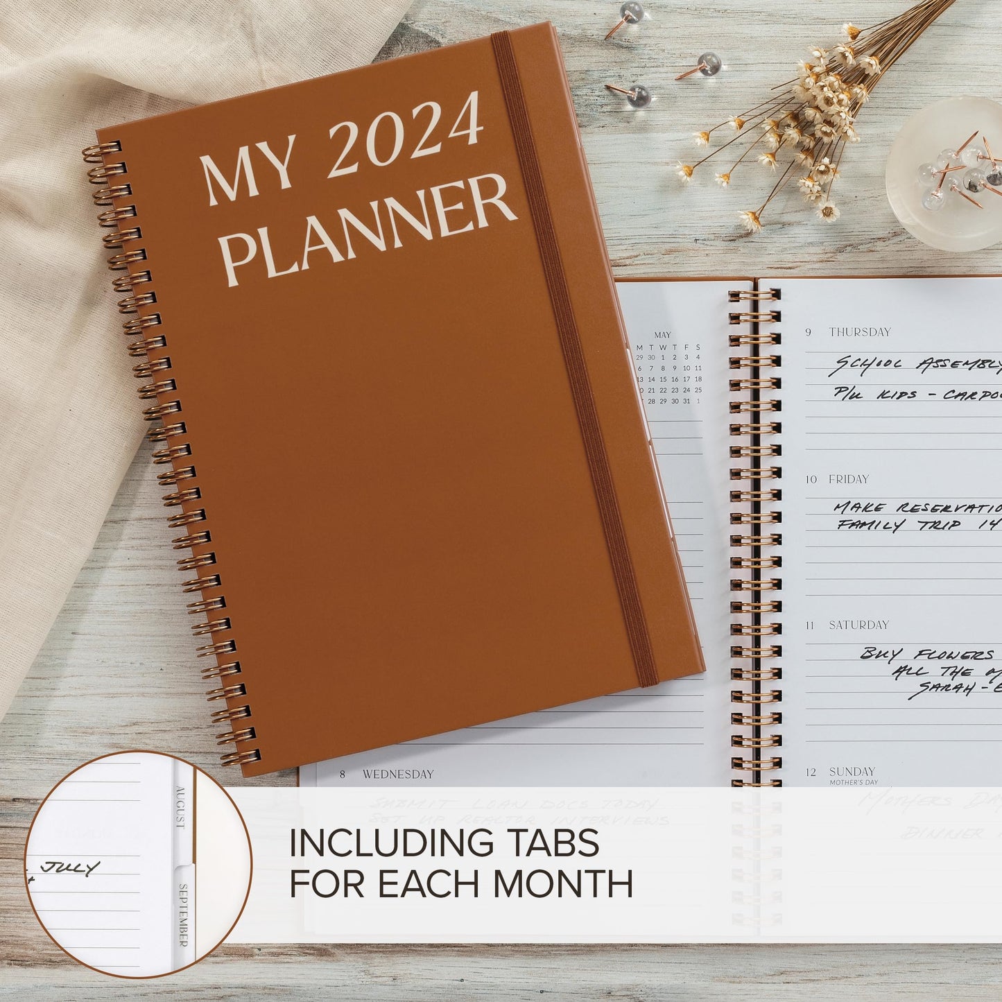 Simplified 2024 Daily Planner - Beautiful 7" x 10" Daily Planner for Women or Men with Weekly & Monthly Spreads for Easy Planning - Perfect Spiral Bound Calender Book To Organize All Tasks