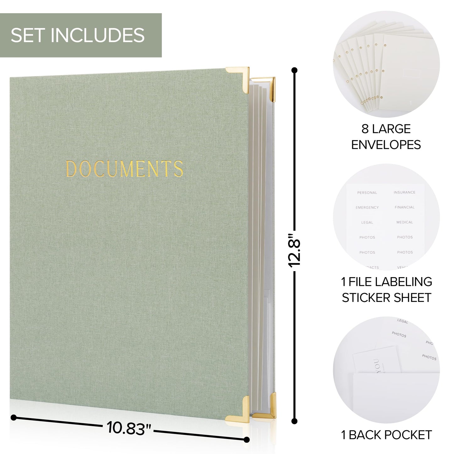 Aesthetic Document Organizer - Sturdy Linen 3-Ring Binder Safely Stores All Your Important Documents and Files in One Place - Easy to Use Expanding Storage Folder Incl. Envelopes, Pockets & Labels