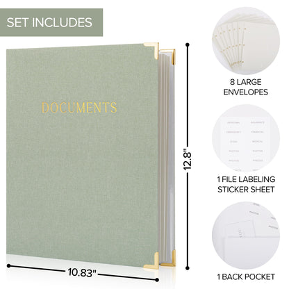 Aesthetic Document Organizer - Sturdy Linen 3-Ring Binder Safely Stores All Your Important Documents and Files in One Place - Easy to Use Expanding Storage Folder Incl. Envelopes, Pockets & Labels