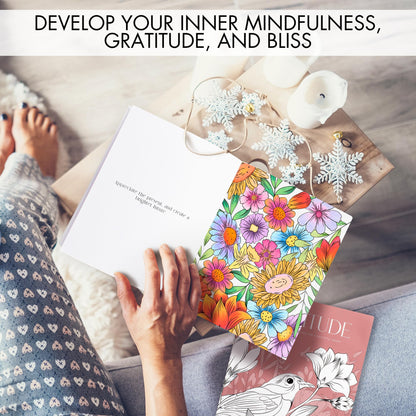 Beautiful Adult Coloring Book Set of 2 for Relaxation - Gratitude and Mindfulness Books with Inspirational Quotes Making it a Great Gift - Perfect Stress-Relieving Books Fun to Color for Women