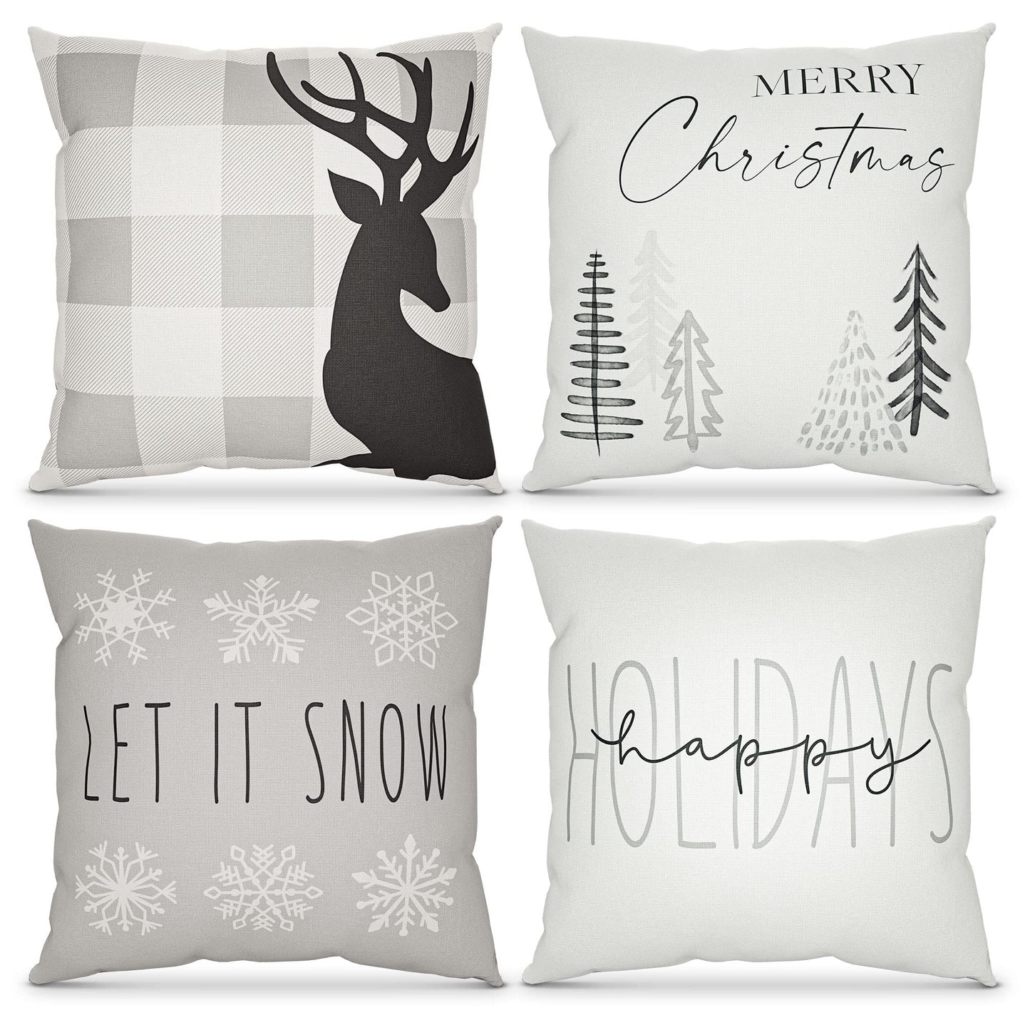 Beautiful Christmas Pillow Covers 18" x 18" - 4 Modern Farmhouse Design Throw Pillow Covers - These Buffalo Plaid Holiday Decor Accents are The Perfect Addition to Your Indoor/Outdoor Home Decoration