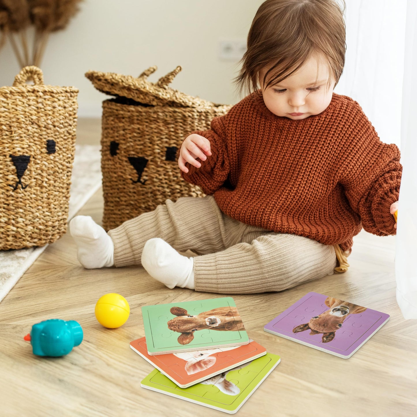 Fun Wooden Toddler Puzzle Set of 4 - Colorful Puzzles for Kids Aged 2-4 - Perfect Educational Learning Toy for Toddlers 1-3 to Develop Fine Motor Skills and Hand-Eye Coordination