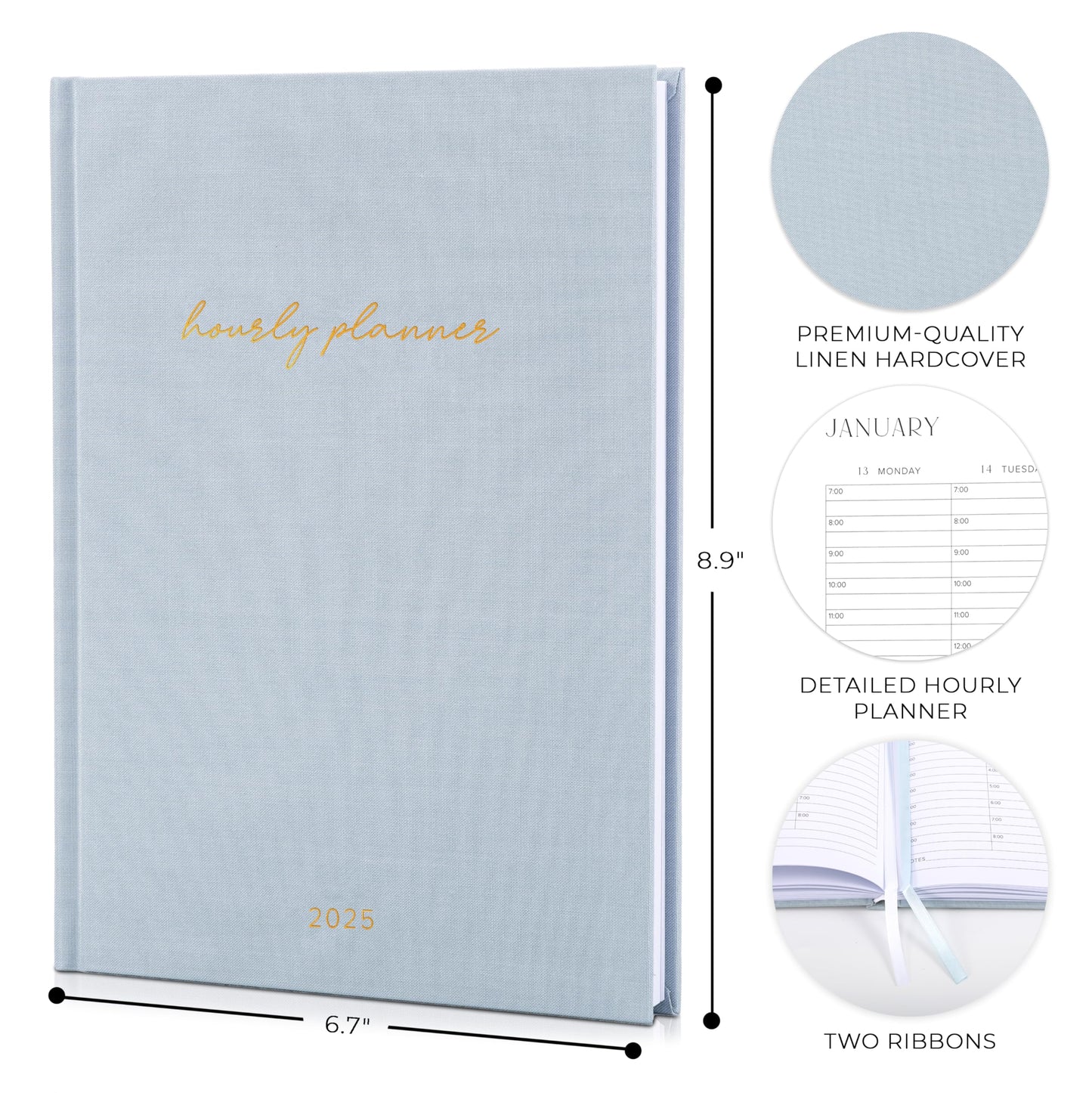 Beautiful 2025 Planner - Linen Appointment Book With Hourly Schedule to Easily Organize Your Work or Home Tasks - The Perfect Office Supplies For Women